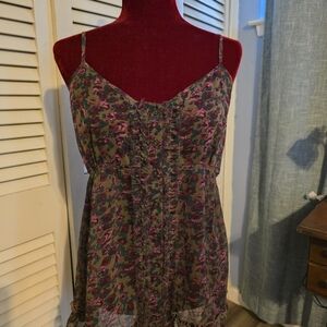 Express Sheer Olive and Burgundy Smocked Top